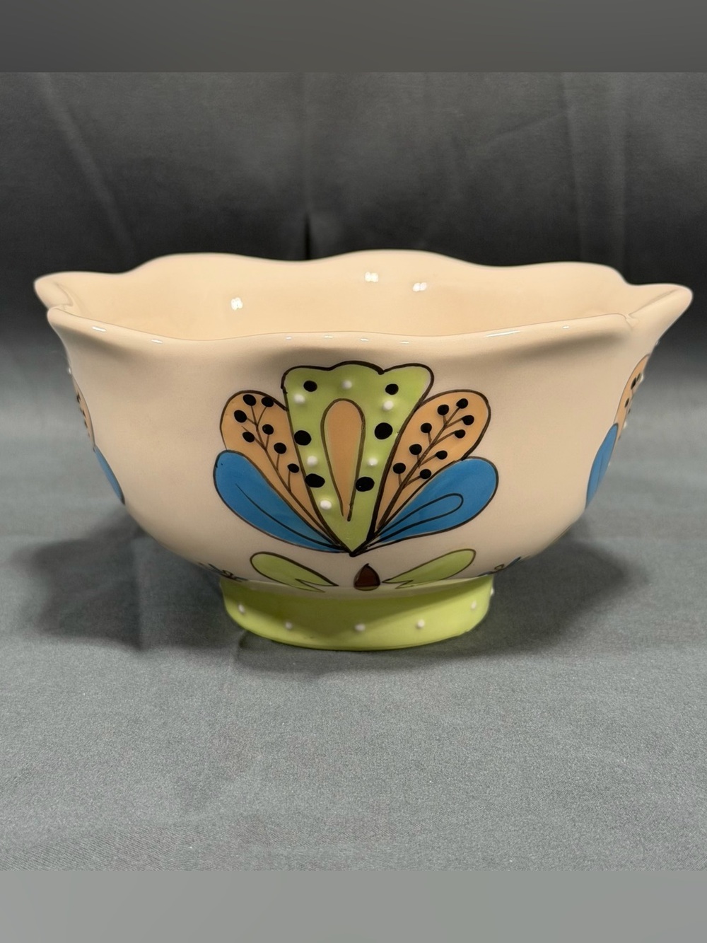 Blue Sky Ceramics Bowl Heather Goldminc Clayworks Scalloped Green Blue 2012